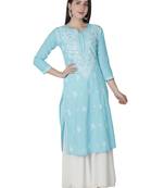 Hand Embroidered Blue Cotton Lucknowi Chikankari Kurti