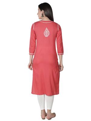 Hand Embroidered Carrot Pink Cotton Lucknowi Chikankari Kurti 2