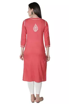 Hand Embroidered Carrot Pink Cotton Lucknowi Chikankari Kurti