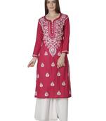 Hand Embroidered Magenta Cotton Lucknowi Chikankari Kurti