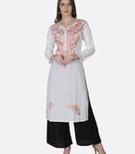 Hand Embroidered White Cotton Lucknowi Chikankari Kurti