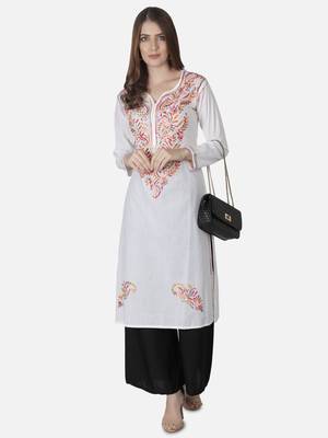 Hand Embroidered White Cotton Lucknowi Chikankari Kurti 5