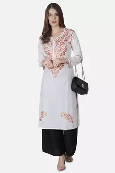 Hand Embroidered White Cotton Lucknowi Chikankari Kurti