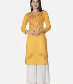 Hand Embroidered Yellow Cotton Lucknowi Chikankari Kurti