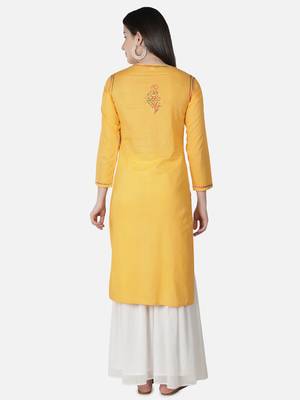 Hand Embroidered Yellow Cotton Lucknowi Chikankari Kurti 2