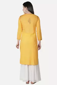 Hand Embroidered Yellow Cotton Lucknowi Chikankari Kurti