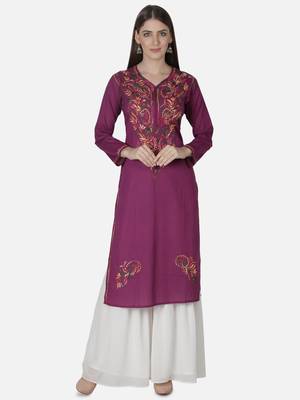 Seva Chikan Hand Embroidered Purple Cotton Lucknowi Chikankari Kurti 1