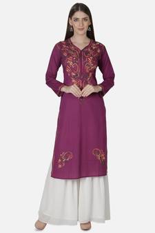 Seva Chikan Hand Embroidered Purple Cotton Lucknowi Chikankari Kurti