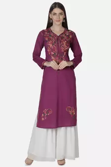 Seva Chikan Hand Embroidered Purple Cotton Lucknowi Chikankari Kurti
