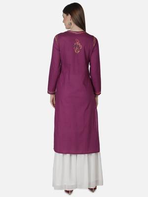Seva Chikan Hand Embroidered Purple Cotton Lucknowi Chikankari Kurti 2