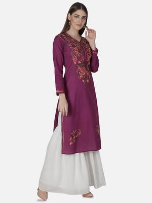Seva Chikan Hand Embroidered Purple Cotton Lucknowi Chikankari Kurti 3
