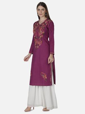 Seva Chikan Hand Embroidered Purple Cotton Lucknowi Chikankari Kurti 4