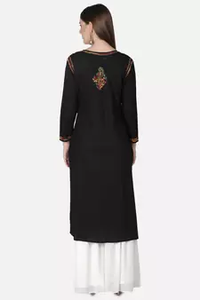 Hand Embroidered Black Cotton Lucknowi Chikankari Kurti