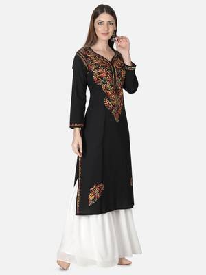 Hand Embroidered Black Cotton Lucknowi Chikankari Kurti 4