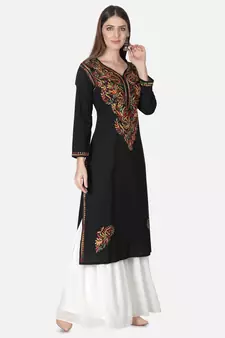 Hand Embroidered Black Cotton Lucknowi Chikankari Kurti