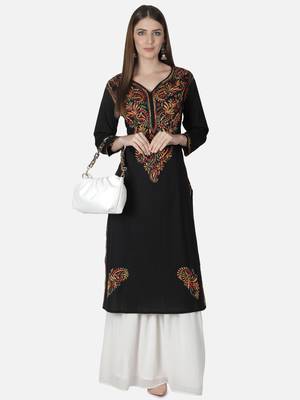 Hand Embroidered Black Cotton Lucknowi Chikankari Kurti 5