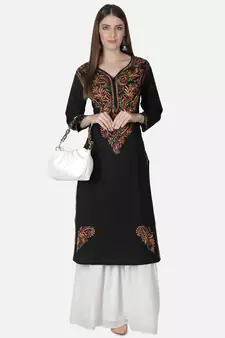 Hand Embroidered Black Cotton Lucknowi Chikankari Kurti