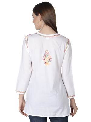 Hand Embroidered White Cotton Lucknowi Chikankari Kurti 3