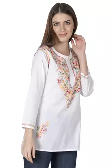 Hand Embroidered White Cotton Lucknowi Chikankari Kurti
