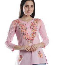 Hand Embroidered Pink Cotton Lucknowi Chikan Kurti