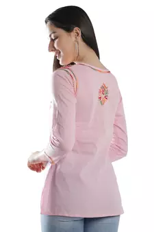 Hand Embroidered Pink Cotton Lucknowi Chikan Kurti