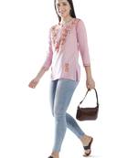 Hand Embroidered Pink Cotton Lucknowi Chikan Kurti