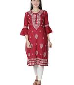 Hand Embroidered Maroon Cotton Lucknowi Chikankari Kurti