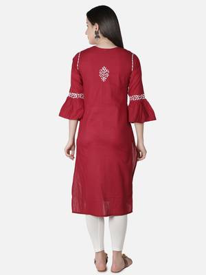 Hand Embroidered Maroon Cotton Lucknowi Chikankari Kurti 2
