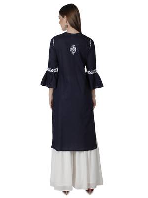 Hand Embroidered Navy Blue Cotton Lucknowi Chikankari Kurti 2