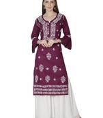 Hand Embroidered Purple Cotton Lucknowi Chikan Kurti