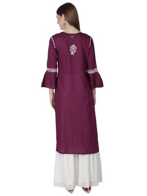 Hand Embroidered Purple Cotton Lucknowi Chikan Kurti 2