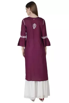 Hand Embroidered Purple Cotton Lucknowi Chikan Kurti