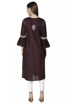 Hand Embroidered Dark Brown Cotton Lucknowi Chikankari Kurti