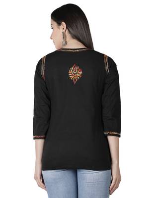 Hand Embroidered Black Cotton Lucknowi Chikankari Kurti 2