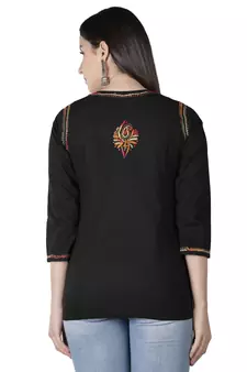 Hand Embroidered Black Cotton Lucknowi Chikankari Kurti
