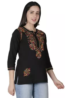 Hand Embroidered Black Cotton Lucknowi Chikankari Kurti