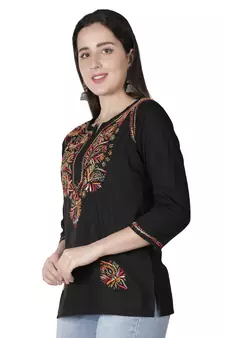 Hand Embroidered Black Cotton Lucknowi Chikankari Kurti