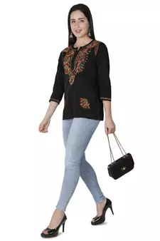 Hand Embroidered Black Cotton Lucknowi Chikankari Kurti