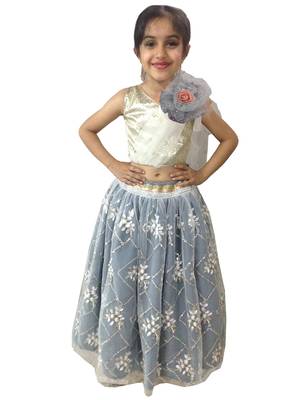 Aglare embroidered Beautiful lehenda choli with atteched dupatta. silver 1