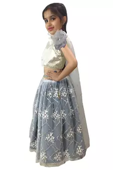 Aglare embroidered Beautiful lehenda choli with atteched dupatta. silver