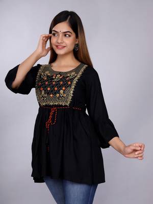 Black embroidered rayon embroidered-kurtis 1