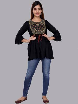 Black embroidered rayon embroidered-kurtis 4
