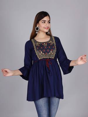 Blue embroidered rayon embroidered-kurtis 1