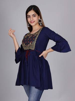 Blue embroidered rayon embroidered-kurtis 3