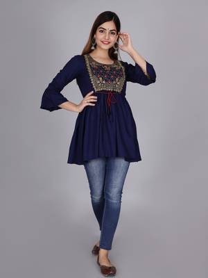 Blue embroidered rayon embroidered-kurtis 5