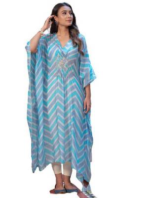 Blue embroidered cotton embroidered kaftan 1