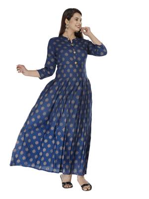 Blue embroidered rayon embroidered-kurtis 1