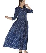 Blue embroidered rayon embroidered-kurtis
