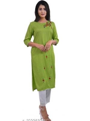 Green embroidered rayon embroidered-kurtis 1