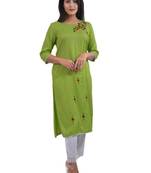 Green embroidered rayon embroidered-kurtis